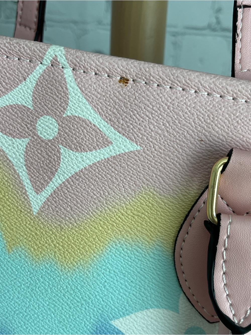 Designer Inspired Pastel Multicolor Tote - Pink, Blue, Yellow - Picture 3 of 11